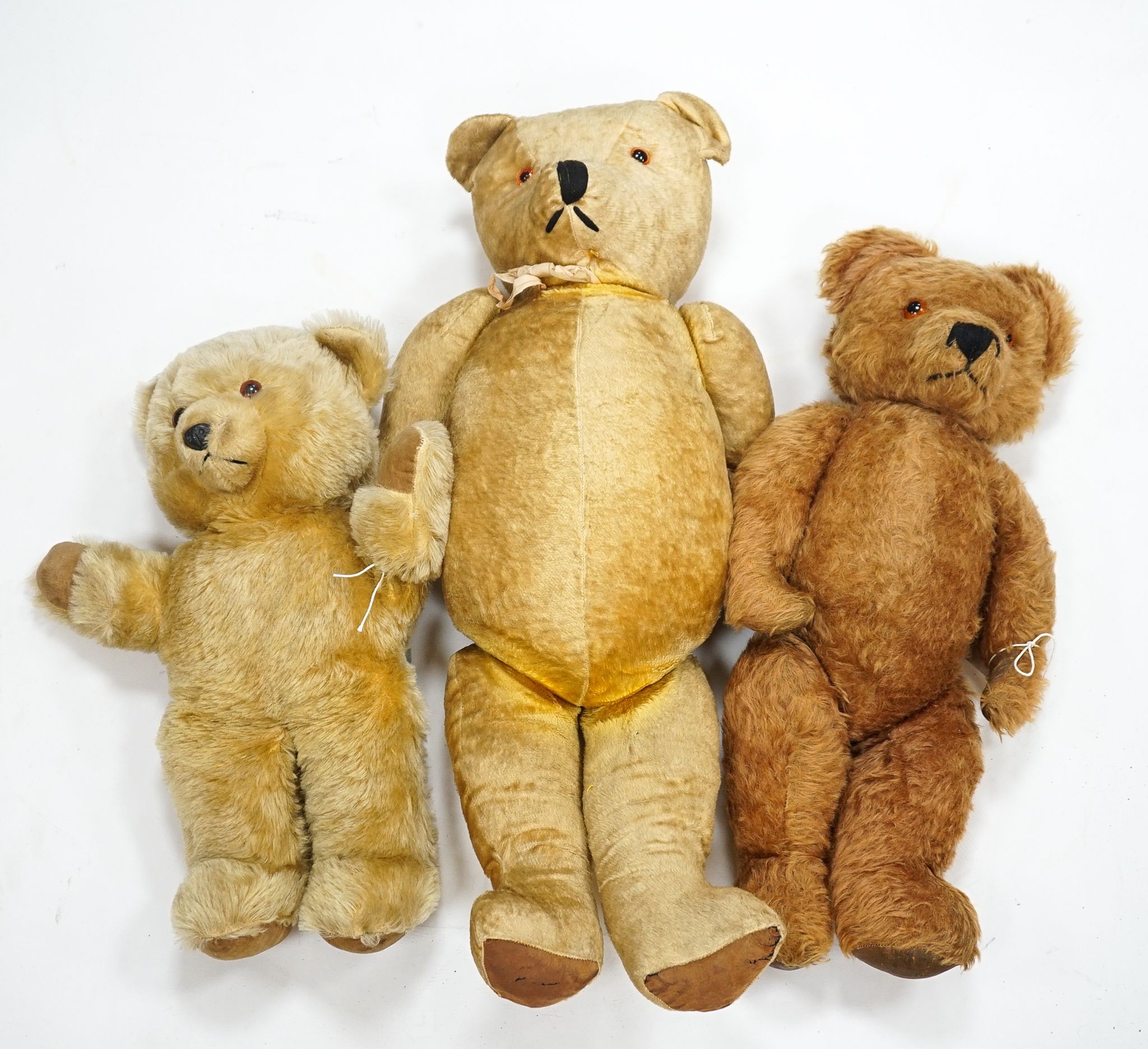 Tara Toys Bears, 22in. good condition, 1950's, also cotton plush 1950's bear, 27in. and another unjointed 1960's bear, 18in. good condition